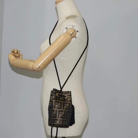 FENDI Zucca Canvas Shoulder Bag Black Brown Auth 120527AM - Picture 1 of 16